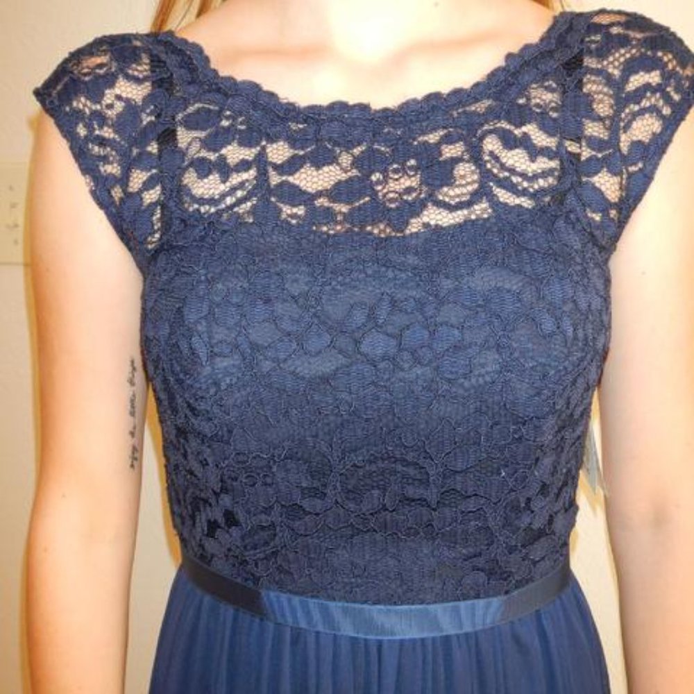 David's Bridal F19328 Marine blue bridesmaid dress